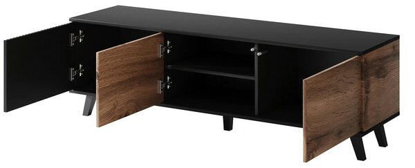 Comoda TV RANDOM , stejar wotan/negru, PAL furniruit, 150x40x47 cm