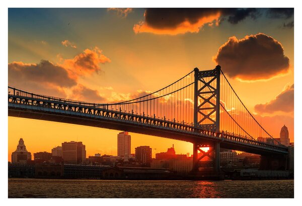 Tablou - Apus de soare peste Podul Ben Franklin, Philadelphia (90x60 cm)