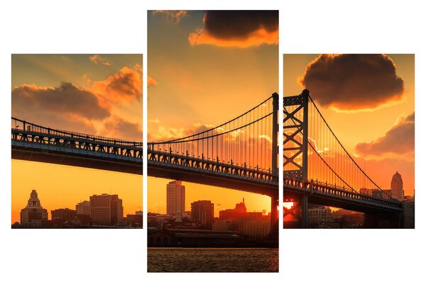 Tablou - Apus de soare peste Podul Ben Franklin, Philadelphia (90x60 cm)