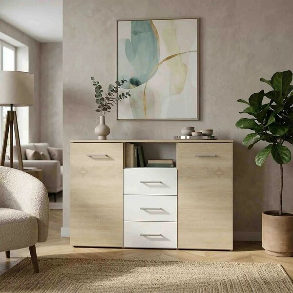 Comoda GABRIELA, stejar sonoma/alb, PAL laminat, 120x38x80 cm