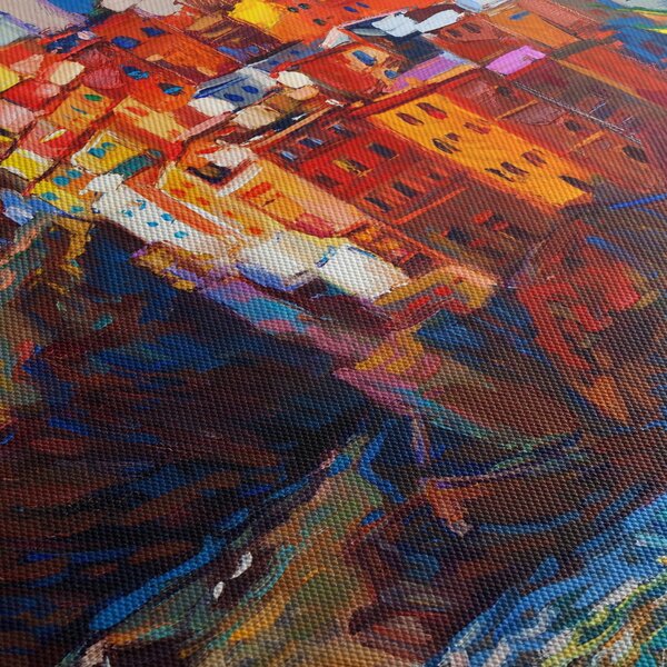Tablou - Satul de coastă Cinque Terre, Riviera italiană, impresionismul modern (120x50 cm)
