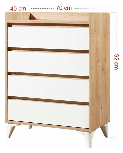 Comoda TUVALLE 040, alb/stejar, PAL melaminat, 70x40x92 cm
