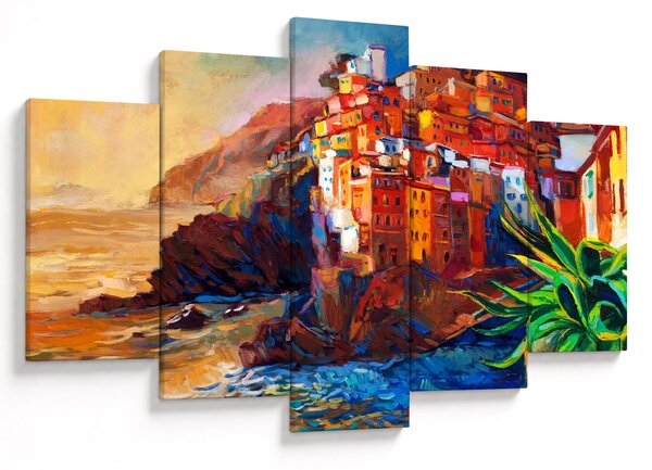 Tablou - Satul de coastă Cinque Terre, Riviera italiană, impresionismul modern (150x105 cm)