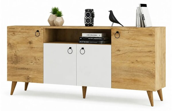 Comoda 616TNM1606, stejar/alb, PAL melaminat, 180x45x79 cm