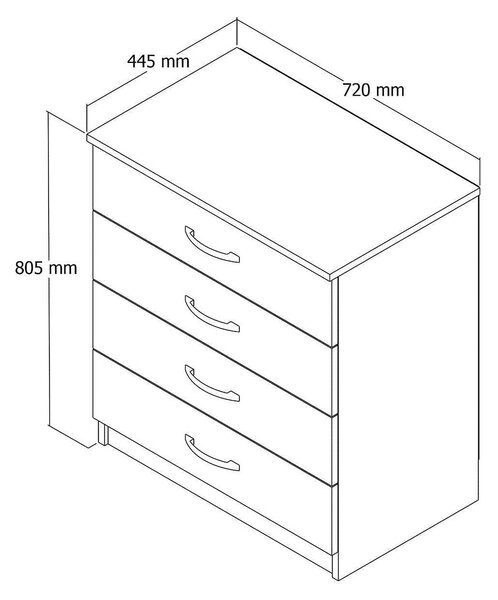 Comoda 616TNM1505, alb, PAL melaminat, 72x45x81 cm