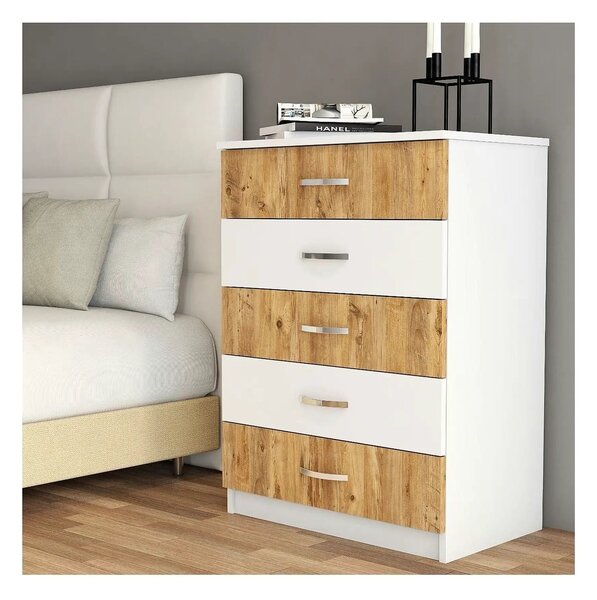 Comoda 616TNM1510, alb/stejar, PAL melaminat, 72x45x98 cm