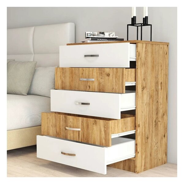 Comoda 616TNM1509, stejar/alb, PAL melaminat, 72x45x98 cm