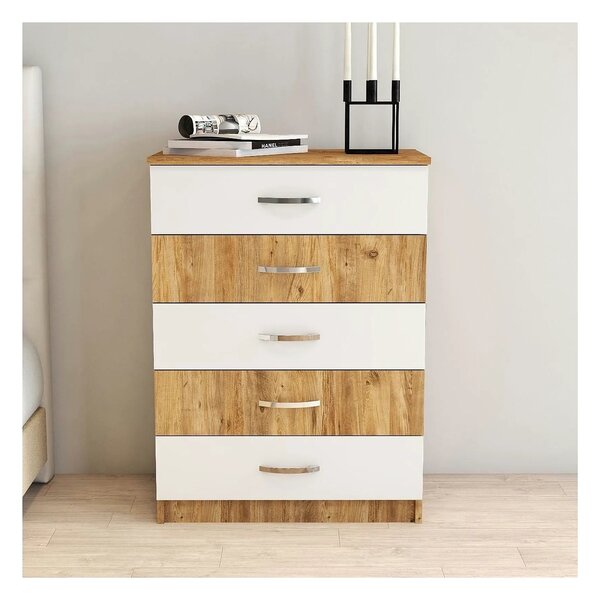 Comoda 616TNM1509, stejar/alb, PAL melaminat, 72x45x98 cm