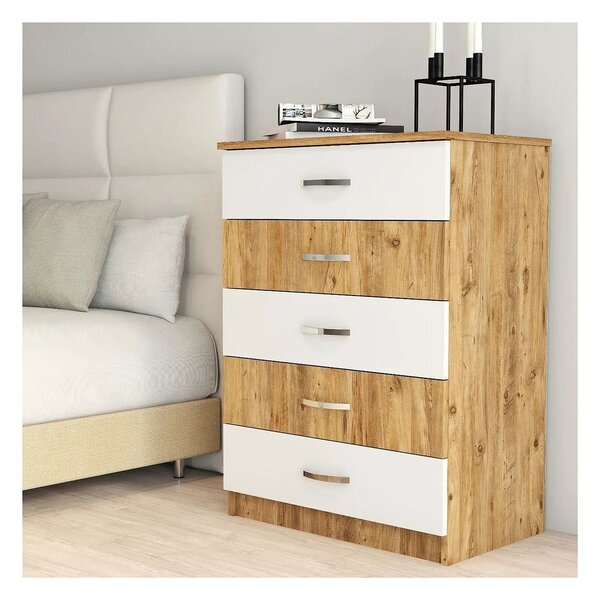 Comoda 616TNM1509, stejar/alb, PAL melaminat, 72x45x98 cm