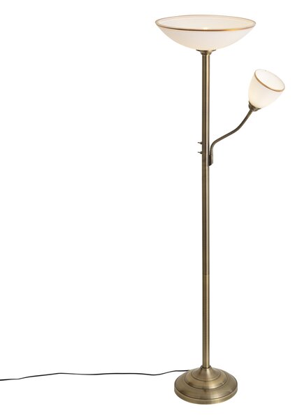Lampă clasică de podea bronz cu sticlă opal 2 lumini - Katarina