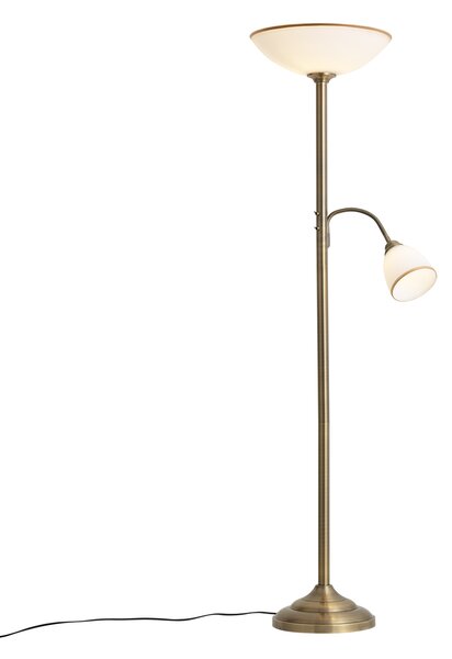 Lampă clasică de podea bronz cu sticlă opal 2 lumini - Katarina