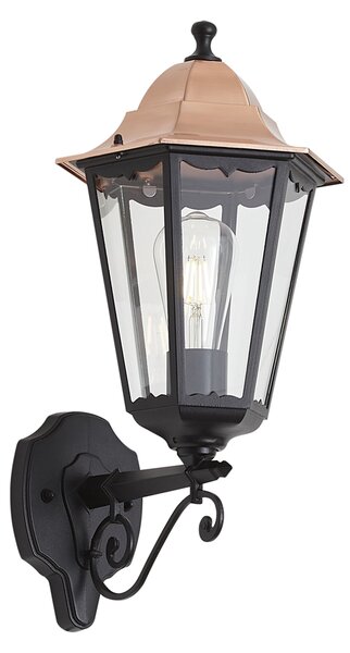 Lampă clasică de perete neagră cu cupru IP44 - Havana