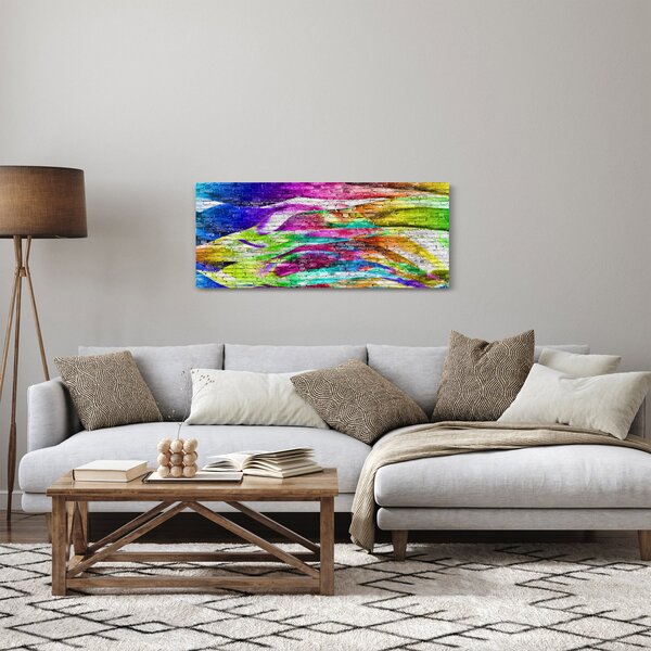 Tablou - Zid de cărămidă cu flăcări colorate (120x50 cm)