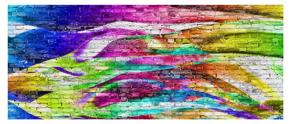Tablou - Zid de cărămidă cu flăcări colorate (120x50 cm)