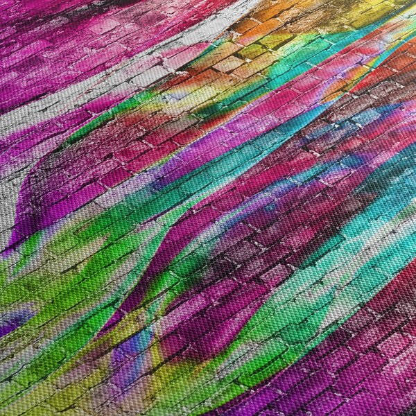 Tablou - Zid de cărămidă cu flăcări colorate (90x60 cm)