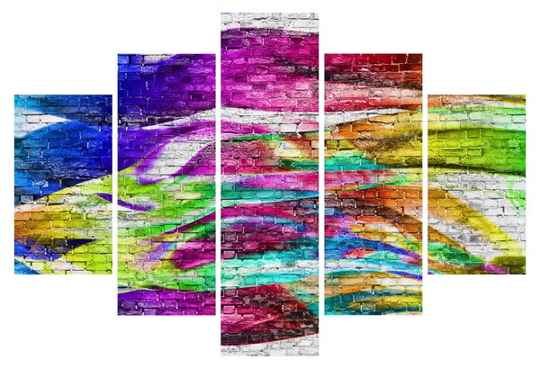 Tablou - Zid de cărămidă cu flăcări colorate (150x105 cm)