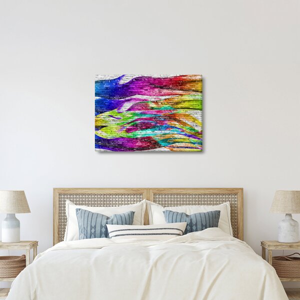 Tablou - Zid de cărămidă cu flăcări colorate (70x50 cm)