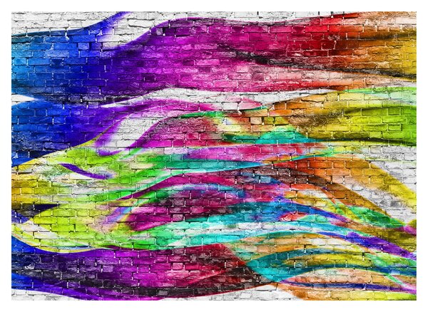 Tablou - Zid de cărămidă cu flăcări colorate (70x50 cm)