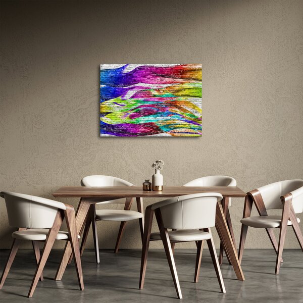 Tablou - Zid de cărămidă cu flăcări colorate (70x50 cm)