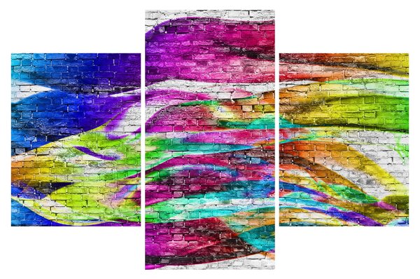 Tablou - Zid de cărămidă cu flăcări colorate (90x60 cm)