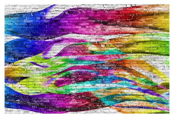 Tablou - Zid de cărămidă cu flăcări colorate (90x60 cm)