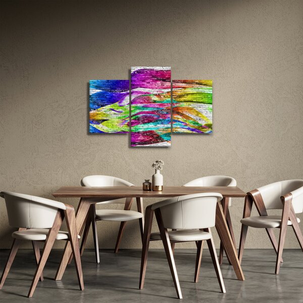 Tablou - Zid de cărămidă cu flăcări colorate (90x60 cm)