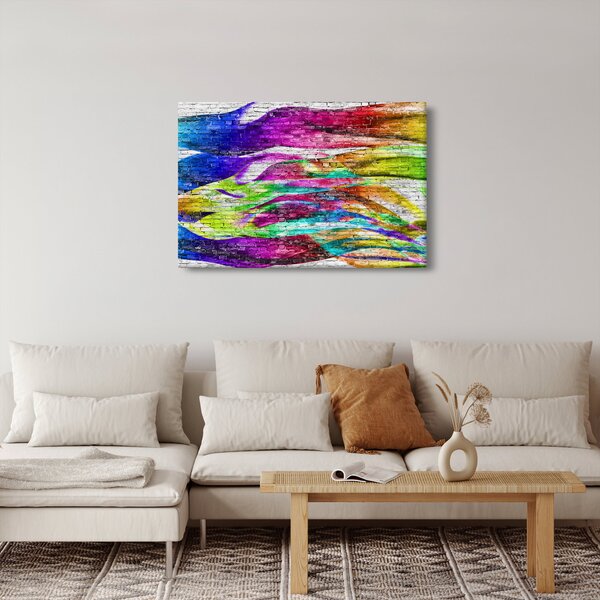 Tablou - Zid de cărămidă cu flăcări colorate (90x60 cm)