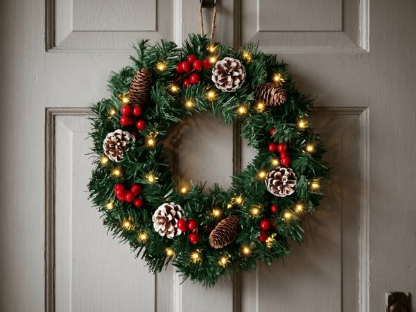 Coronita de Advent pentru usa COSY GLOW 50 cm cu iluminare LED