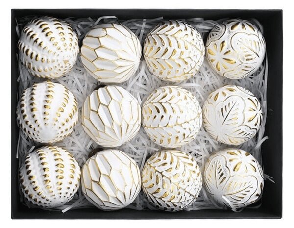 Set 12 bucati decoratiuni de Craciun GOLD FESTIVE 7 cm, alb/auriu