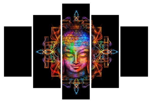 Tablou - Bustul lui Buddha în culori neon (150x105 cm)