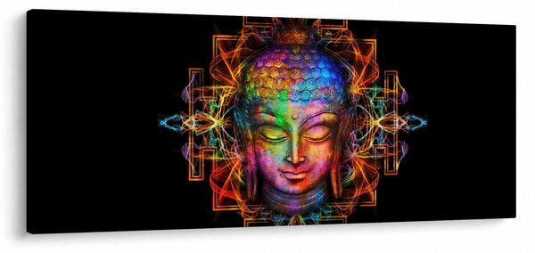 Tablou - Bustul lui Buddha în culori neon (120x50 cm)