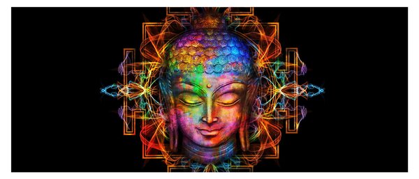 Tablou - Bustul lui Buddha în culori neon (120x50 cm)