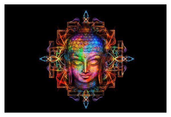 Tablou - Bustul lui Buddha în culori neon (90x60 cm)