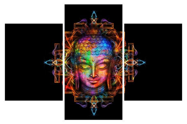 Tablou - Bustul lui Buddha în culori neon (90x60 cm)