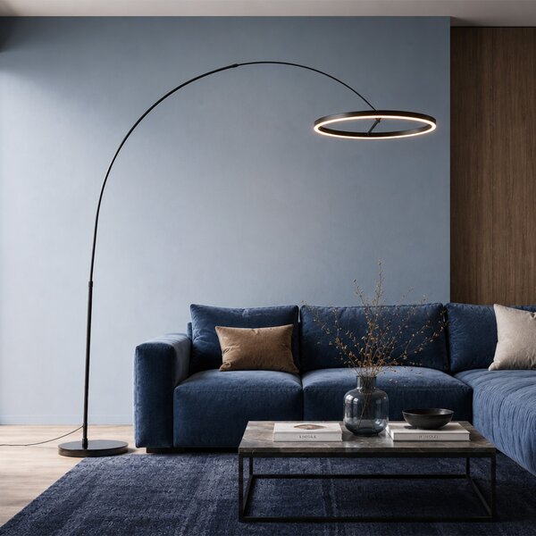Lampă de podea arcuită de design neagră, cu LED, cu dimmer în 3 trepte - Anello