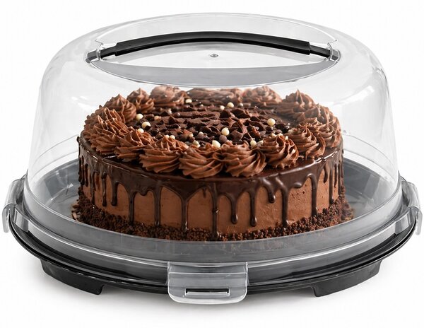 Platou rotund Pufo Cookies cu capac transparent pentru servire torturi, prajituri, briose, Ø 30 cm, gri