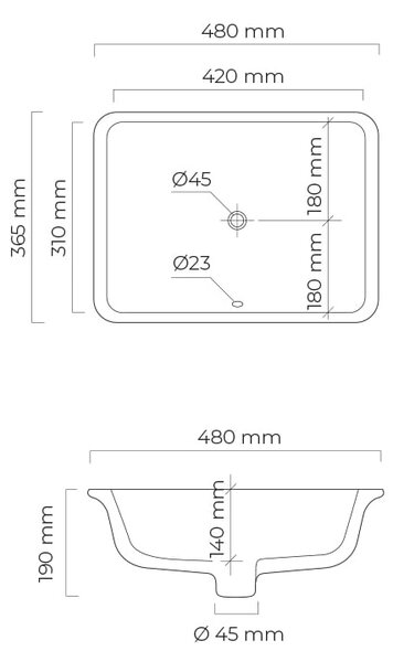 Oltens Drammen lavoar 48x36.5 cm dreptunghiular sub blat alb luciu 40106000