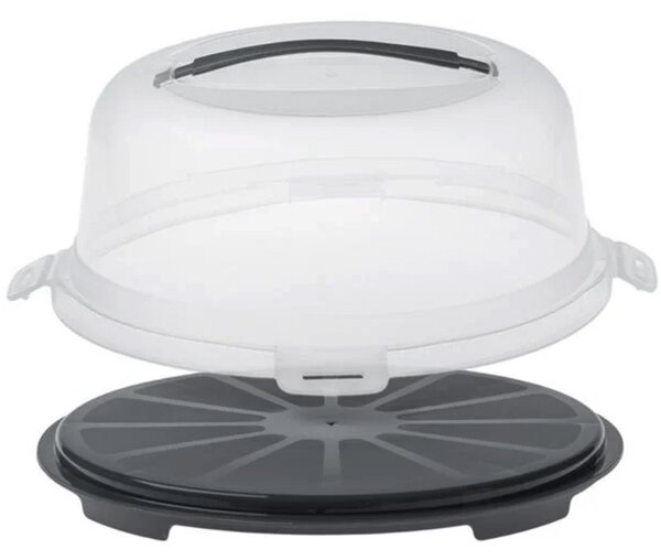 Platou rotund Pufo Cookies cu capac transparent pentru servire torturi, prajituri, briose, Ø 30 cm, gri