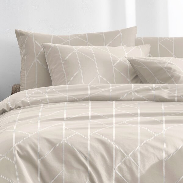 Goldea lenjerie de pat 100% bumbac - linii geometrice pe latte 140 x 200 și 50 x 70 cm
