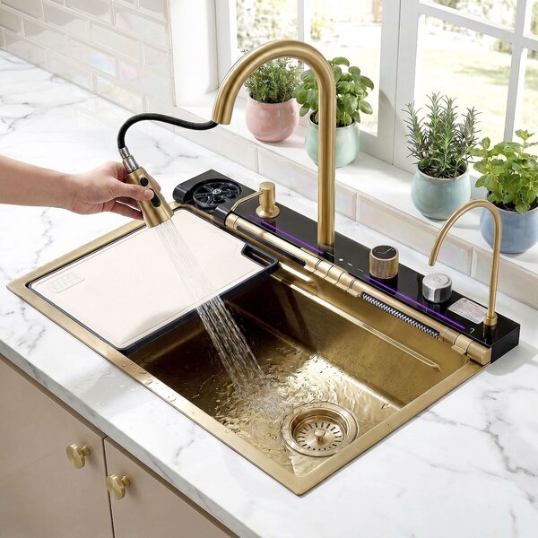Rea, Chiuvetă multifuncțională din oțel 10 în 1 REA Alonzo Brush Gold, ZLE-06419