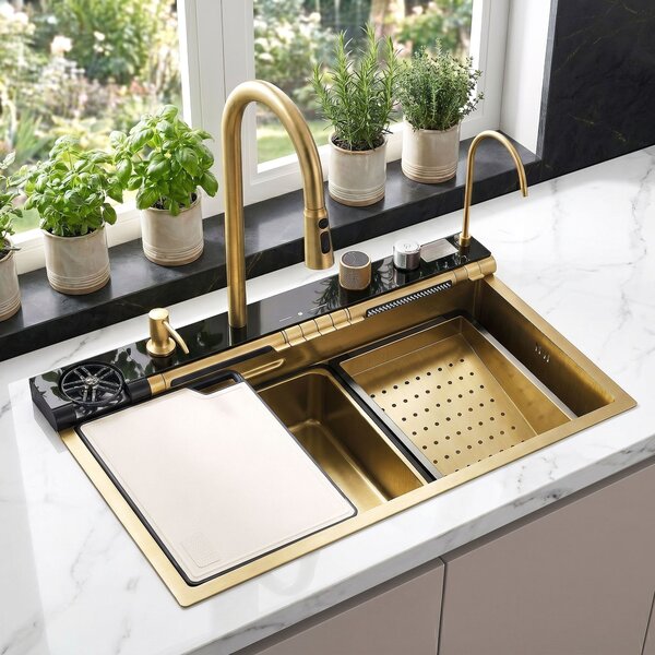 Rea, Chiuvetă multifuncțională din oțel 10 în 1 REA Alonzo Brush Gold, ZLE-06419