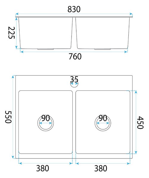Chiuvetă Rea Joel, din oțel inoxidabil cu 1 compartiment, 830x550x225 mm, oțel periat, ZLE-06413