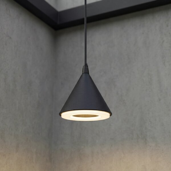 Lindby Lampa suspendată de exterior cu LED Soran, Ø 15 cm, negru, IP44, Negru, Metal, Modern