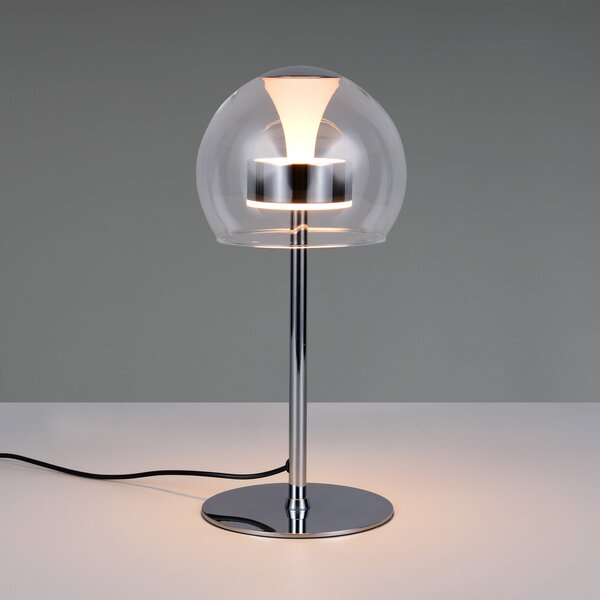 Trio Lighting Lampa de masă LED Flynt, înălțime 35 cm, culoare crom, metal, CCT, reglabil, Metalic, Camera de zi / sufragerie, Metal, Modern