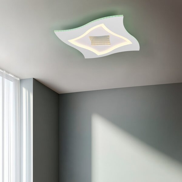 Trio Lighting Plafonieră LED Klint, lungime 50 cm, alb mat, metal RGBW, reglabil, Alb, Camera de zi / sufragerie, Metal, Modern