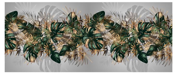 Tablou - Frunze tropicale, Galben - auriu (120x50 cm)