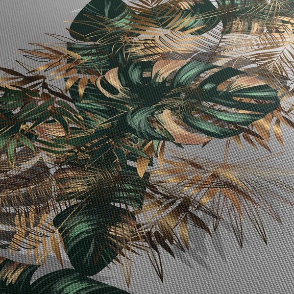 Tablou - Frunze tropicale, Galben - auriu (120x50 cm)