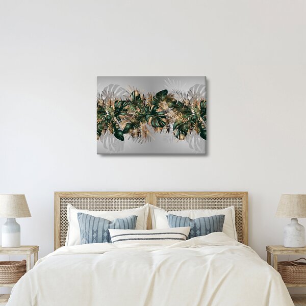 Tablou - Frunze tropicale, Galben - auriu (70x50 cm)