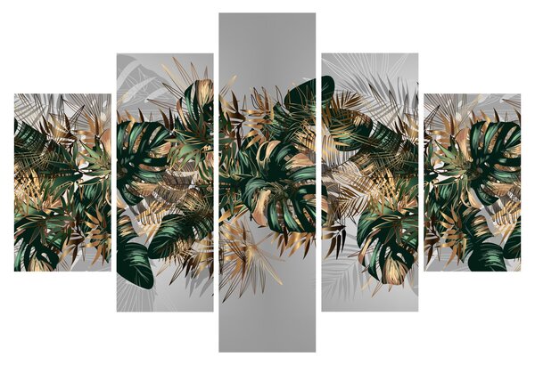 Tablou - Frunze tropicale, Galben - auriu (150x105 cm)