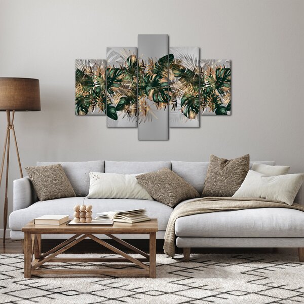Tablou - Frunze tropicale, Galben - auriu (150x105 cm)